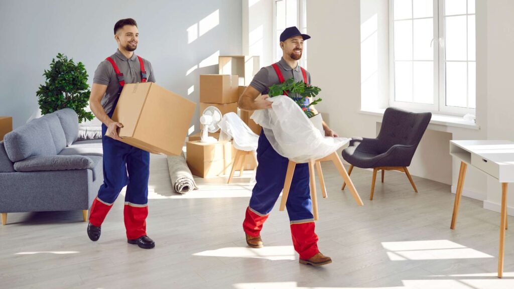 office shifting services - two man moving furniture and boxes